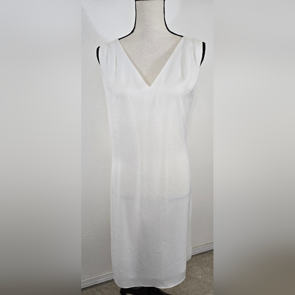 *NWT* White House Black Market White Sleeveless V-Neck Dress Work Church, 14